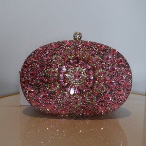 RAMLA Rhinestone faux diamond Pink Handmade Evening Clutch Womens Prom Party